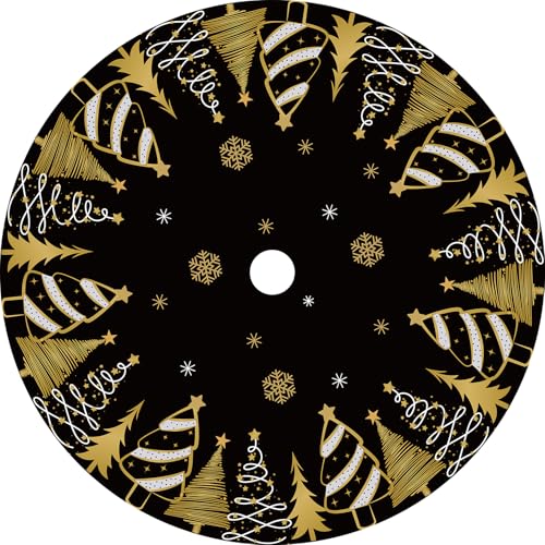 48-Inch Black and Gold Velvet Christmas Tree Skirt - Snowflake Base Cover