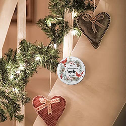 Red Bird Christmas Ornament - 3 Inch Ceramic Angel Holiday Decor Gift