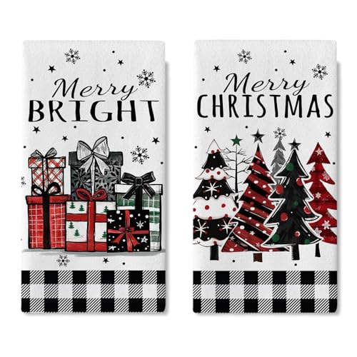 Christmas Tree Kitchen Dish Towels Set of 2 - Festive Farmhouse Decor