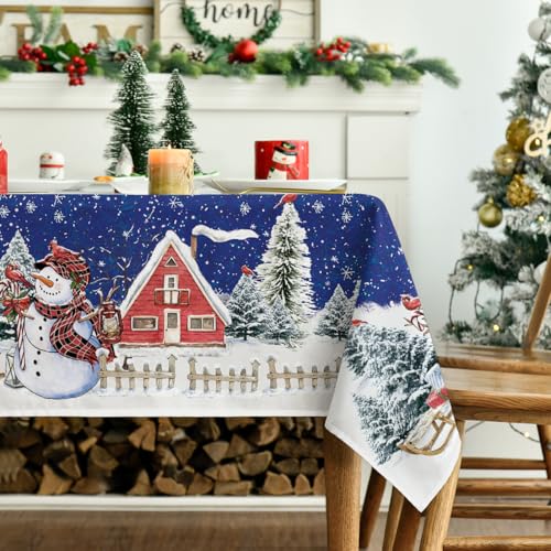 Horaldaily Blue Christmas Tablecloth 52x70 Inch Snowman Winter Decor