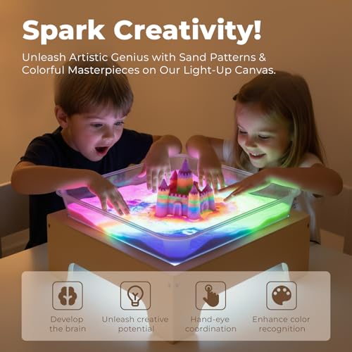 Wooden Kids Light Table with Sand Box, Tracing Light Box & Art Tools