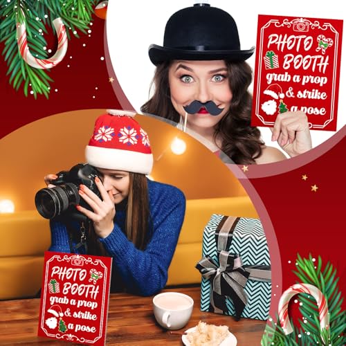 Briwooody Christmas Photo Booth Sign with Stand – Retro Background Prop (Variation: Christmas)