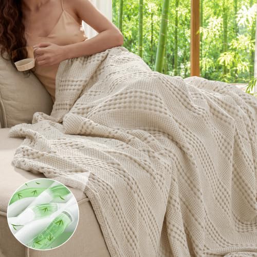 Cooling Waffle Blanket Queen Size - Lightweight Bamboo & Cotton