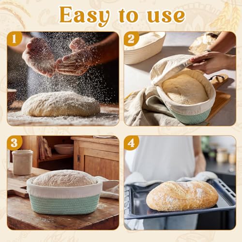 Ferrochef 4-Piece 10 Inch Oval Banneton Proofing Baskets Set with Liners & Covers - Rich Color
