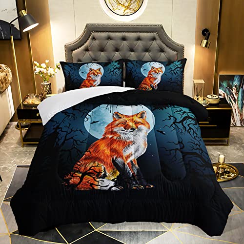 Fox Comforter Set Queen Size - 3 Piece Bedding Set with Pillowcases