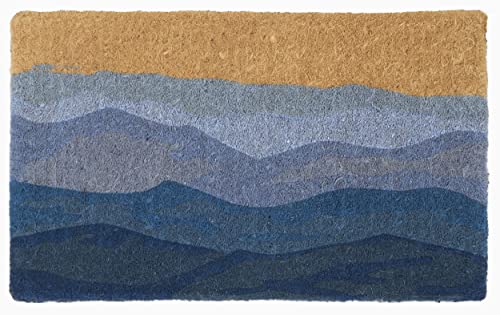 Fab Habitat Natural Coir Doormat - Extra Thick 18x30 Inches, Shades of Sea Blue, Handwoven Entryway Rug
