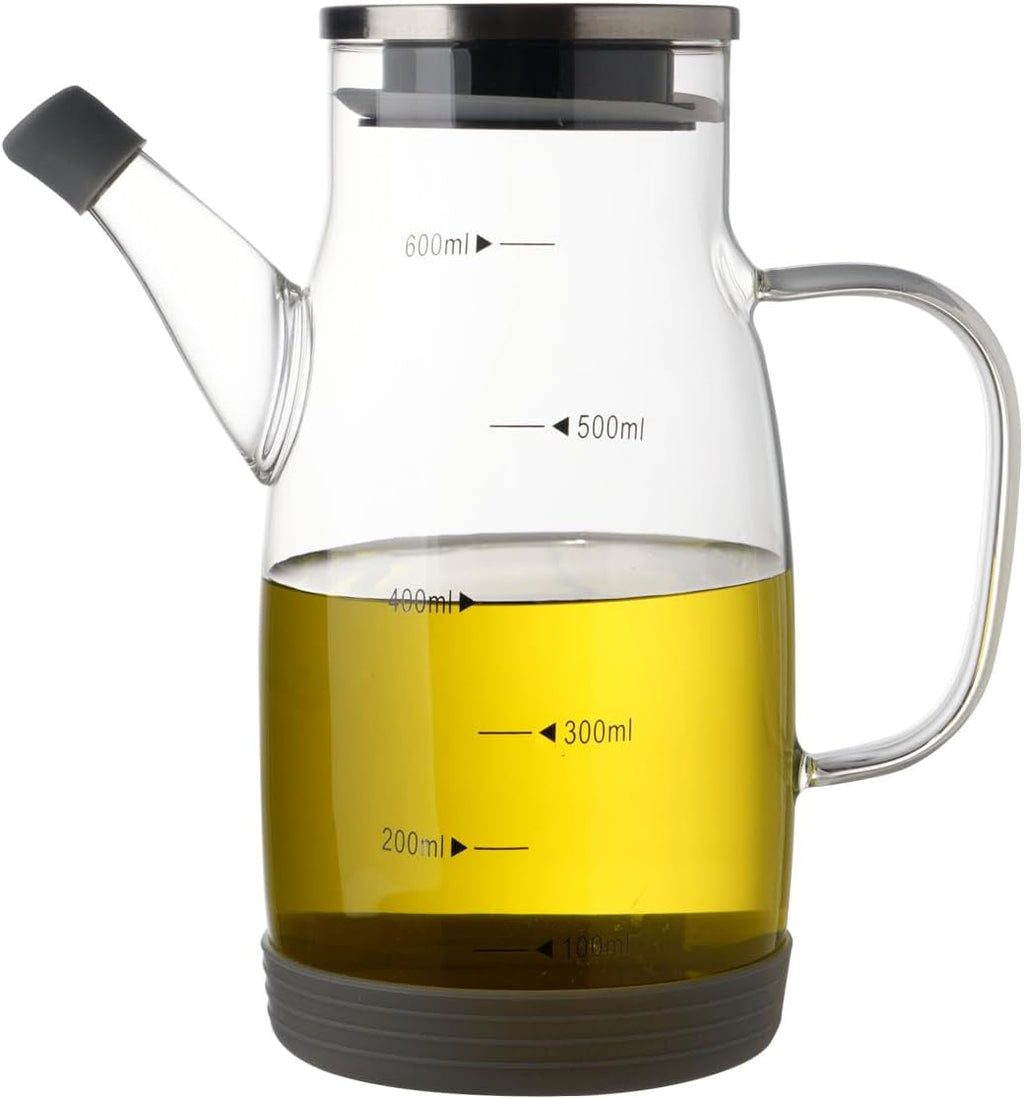 Skiennix Large Glass Oil Dispenser Bottle - No Drip Olive Oil & Vinegar Cruet | 20oz / 600ml Clear
