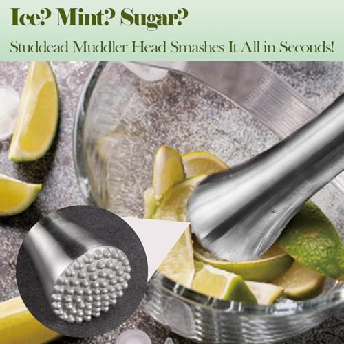 Silver 12.5 Inch Stainless Steel Cocktail Muddler for Mojitos & Drinks