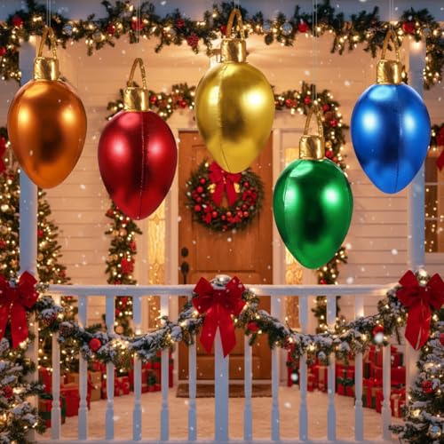 Charnoel 5 Pack 11.8in Christmas Inflatable Bulb Ornaments with Glitter Cloth Cover – Classic