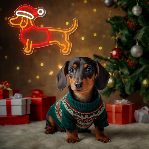 VIKLIU Dachshund Christmas Neon Sign Dimmable LED Wall Light - Cute Dog Decor
