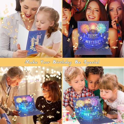 3D Pop Up Birthday Card with Music, Lights, Fireworks and Blowable Candle