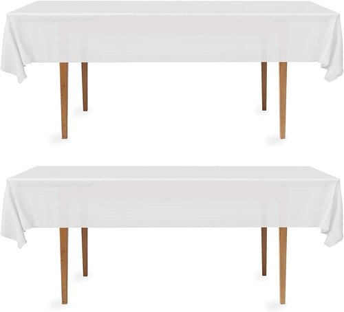 DecorRack Tablecloths - BPA-Free Plastic, 54 x 108 Inch, Disposable & Reusable for Parties | White (2 Pack)