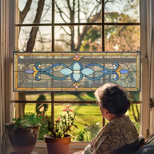 Handcrafted Stained Glass Window Panel with Birds and Sunflower