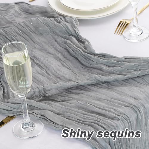 Silver Gray 3-Pack Boho Shimmer Cheesecloth Table Runner 10FT for Weddings Parties
