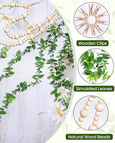Boho Photo Hanging Display with Eucalyptus Garland and 20 Clips