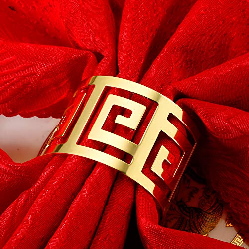 Hotop 16-Piece Gold Napkin Rings Hollow-Out Metal Buckles for Christmas Table