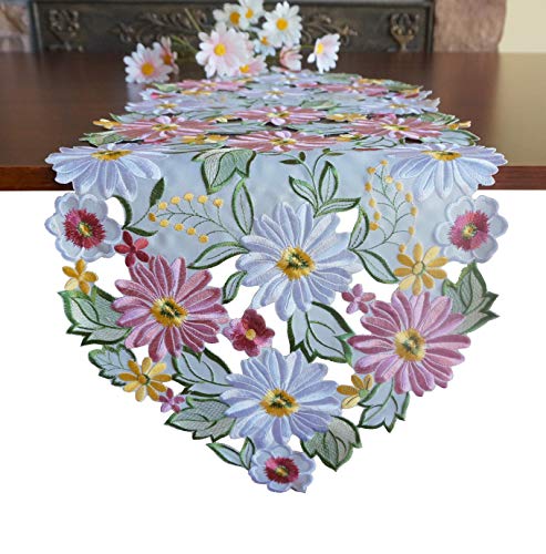 Spring Floral Embroidered Table Runner 13x34 Inches for Easter & Home Decor