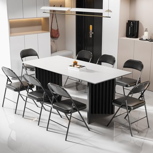 Padded Folding Chair with Steel Frame, Set of 4, Black PU Leather