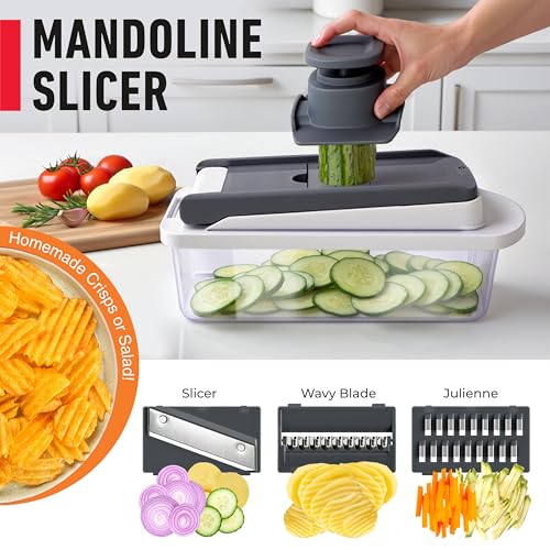 10-in-1 Vegetable Chopper and Mandoline Slicer with 8 Blades and Container