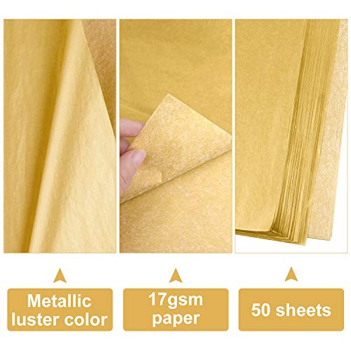 Gold Metallic Tissue Paper for Gift Wrapping Party Decor 50 Sheets - MIAHART