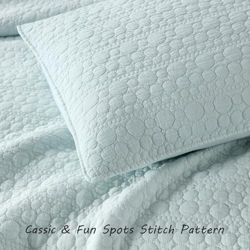 Aqua Blue Queen Quilt Set - 3-Piece Pre-Washed Microfiber Bedspread