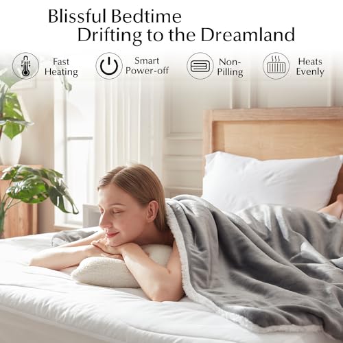 King Size Electric Heated Blanket with Dual Control, 100x90 Flannel & Sherpa
