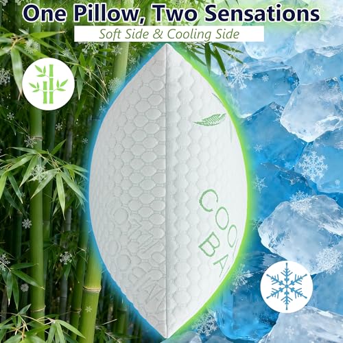 Queen Size Cooling Memory Foam Pillows Set of 2 - Adjustable Firm Bamboo