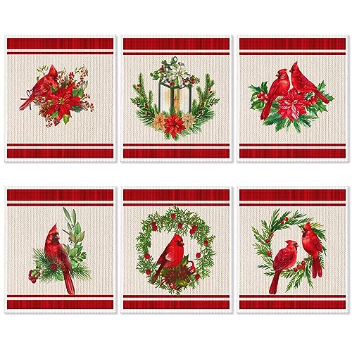 Maxcheck 6-Pack Christmas Cardinal Kitchen Towels 6.9 x 7.7 inches