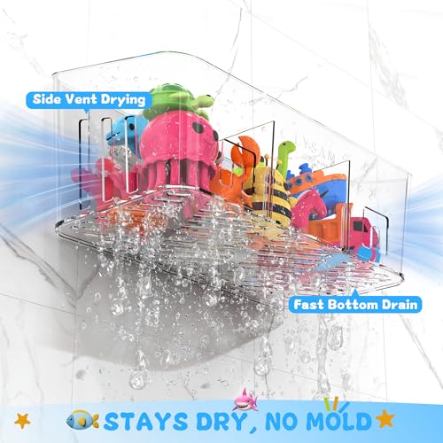 Lysam Wall-Mounted Bath Toy Storage Organizer (2 Pack) - Quick-Dry Bin