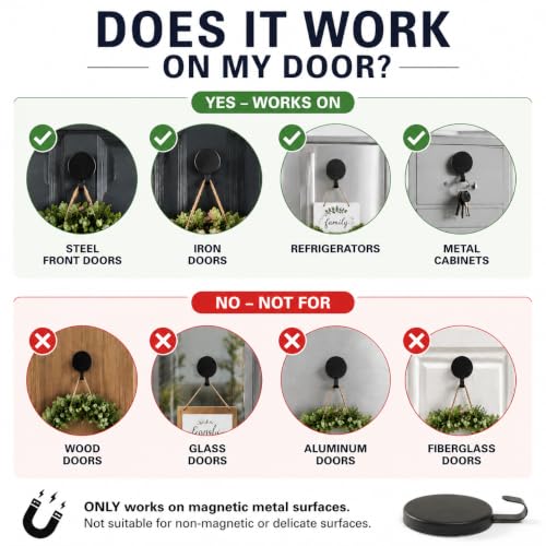 Heavy-Duty Magnetic Wreath Hanger for Metal Front Door - Black, 2 Pack