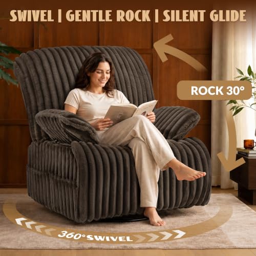Oversized 40-Inch Swivel Glider Recliner with Adjustable Armrests