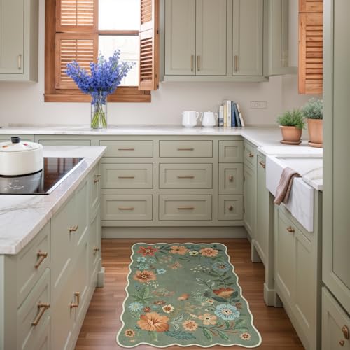 Floral Area Rug 2x3ft, Washable Non-Slip Boho Kitchen and Entryway Mat