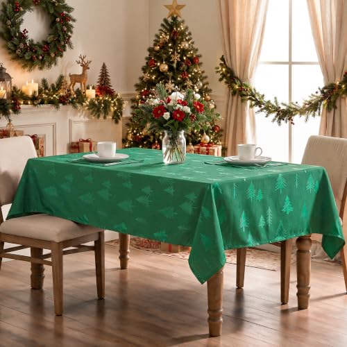 Horaldaily Green Jacquard Christmas Tree Tablecloth 60x60in Square