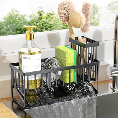Stainless Steel Kitchen Sink Caddy Sponge Holder with Self-Draining Tray