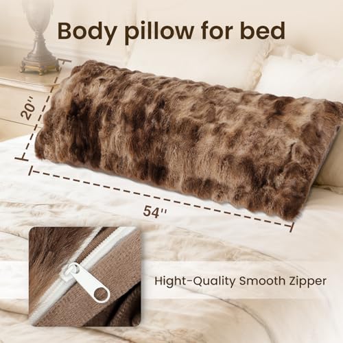 Fuzzy Faux Fur Body Pillow for Adults, 20x54 Inch, Adjustable Support