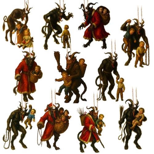 Set of 12 Krampus Christmas Ornaments Metal Holiday Decorations