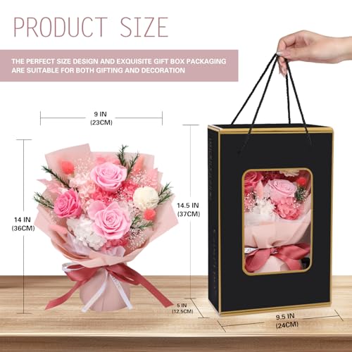Preserved Pink Rose Bouquet with I Love You Necklace Gift Set