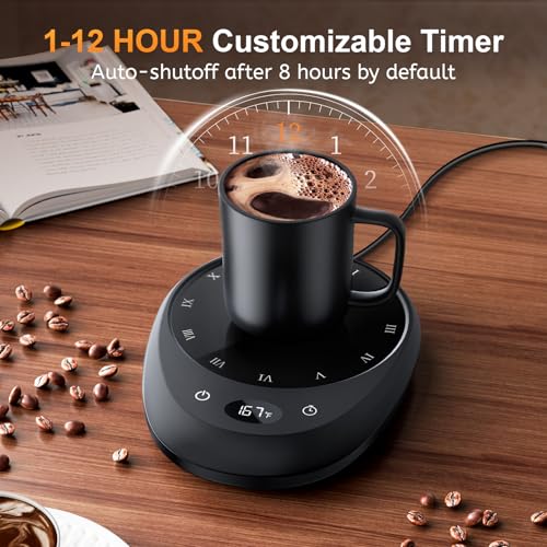 MEION Black Coffee Mug Warmer for Desk, 4 Temp Settings & Auto Shut Off