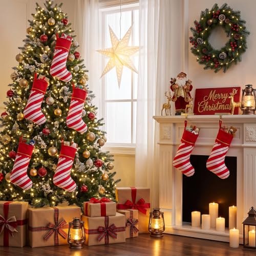 Christmas Stockings Bulk Felt Red White Twill Stripe 36 Pcs - 15 Inch