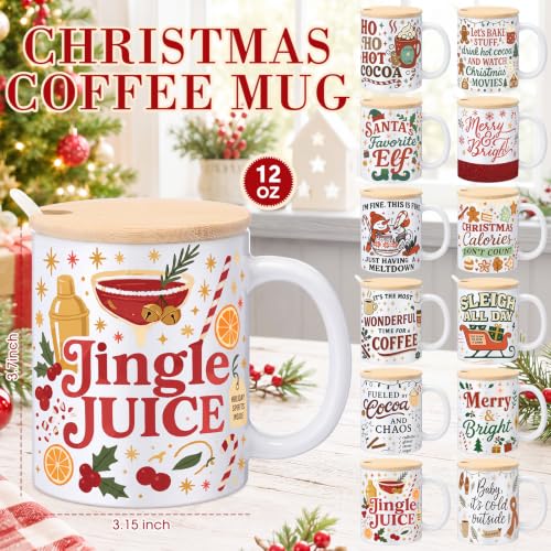 Modern 12-Piece Christmas Mug Set with Lids & Spoons - Employee Appreciation Gift