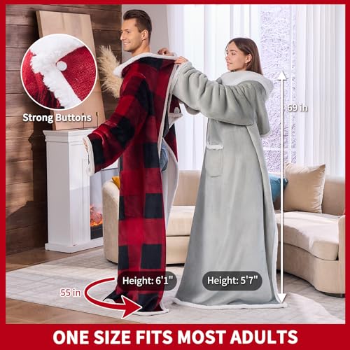 Oversized Sherpa Wearable Blanket with Sleeves, Grey Flannel Snuggle Robe