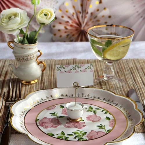 Teapot and Teacup Place Card Holders, Pink Resin Table Decor - Set of 6
