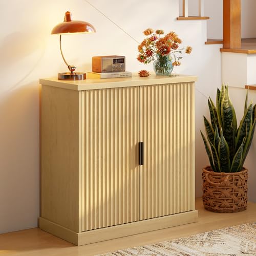 Fluted Buffet Cabinet with Adjustable Shelf - Mid-Century Modern Sideboard