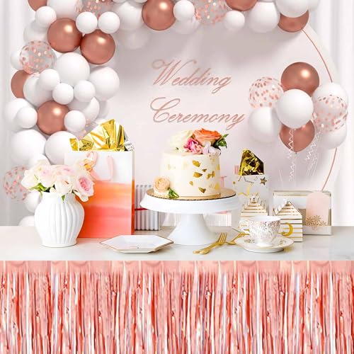 LANTIANCHEN Rose Gold Foil Fringe Table Skirts 3 Pack 29x108 Inches Party Decor