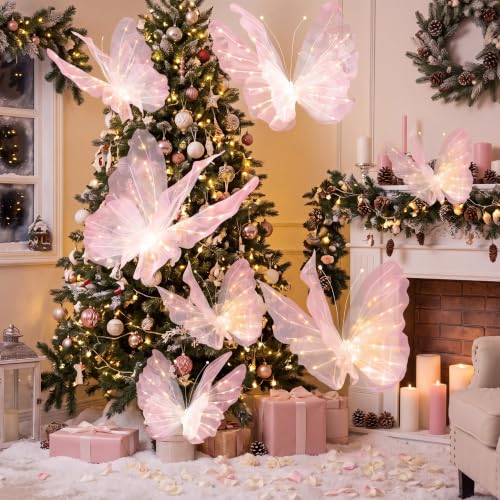 VIHOSE 6-Pack 19.7" x 11.8" Large 3D LED Butterfly Decorations - Gradient Pink