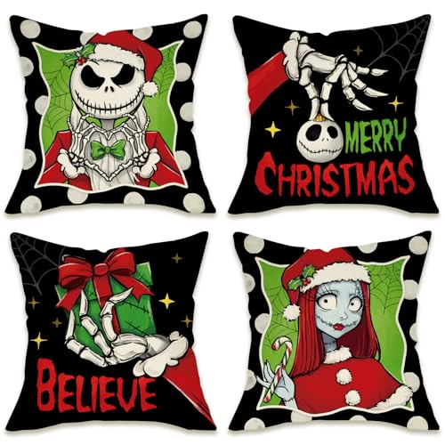 Fahrendom 18x18 Holiday Christmas Throw Pillow Covers Set of 4 Black Green Winter Decor