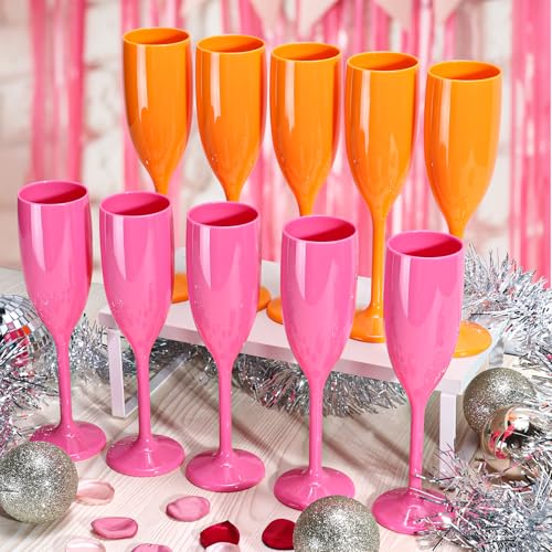 XUWAIDSGN Orange Reusable Acrylic Champagne Flutes 24 Pack Unbreakable Stemmed Glasses for Celebrations