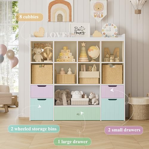 Kids Toy Storage Organizer with Bookshelf, Mobile Bins and Drawers