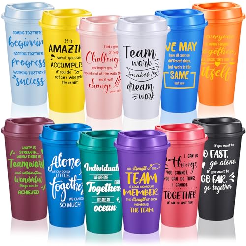 FillTouch 12 Pcs Bright Color Reusable Coffee Cups with Leak Proof Lids - Office Gifts