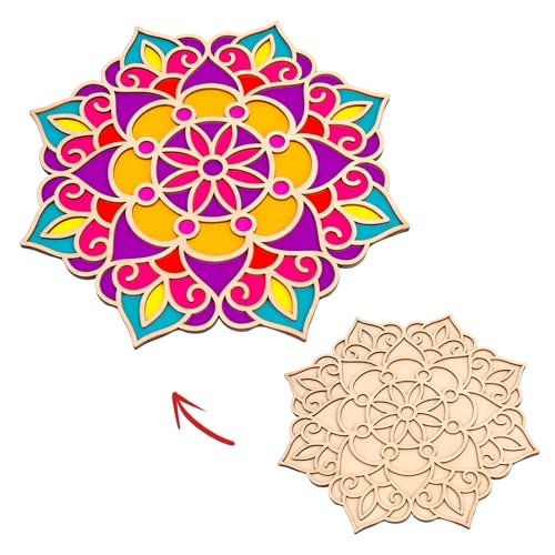 Reusable Wooden Rangoli Mat - 12x12 Inch Decorative Floral Board for Diwali